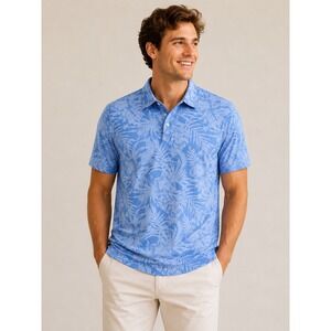 Nicoby Men's XL Polo Shirt Blue Tropical Floral Modal Blend Golf Casual